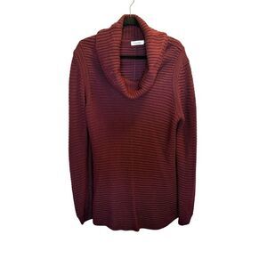 Calvin Klein maroon purple knit tunic cowl neck sweater size large
